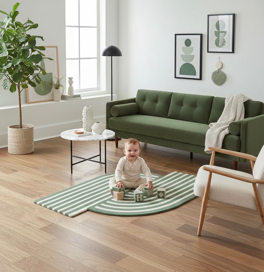 Green White Stripe Irregular Rugs