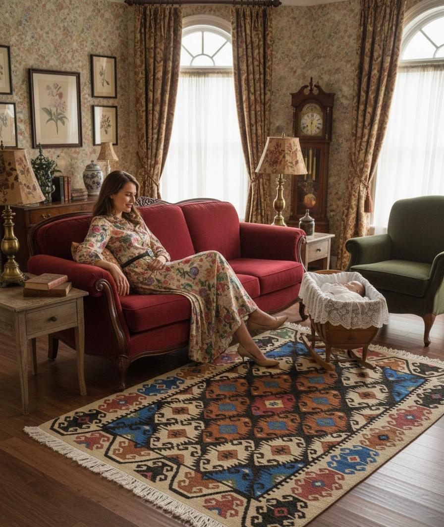 Geometric Earth-Tone Kilim Area Rug