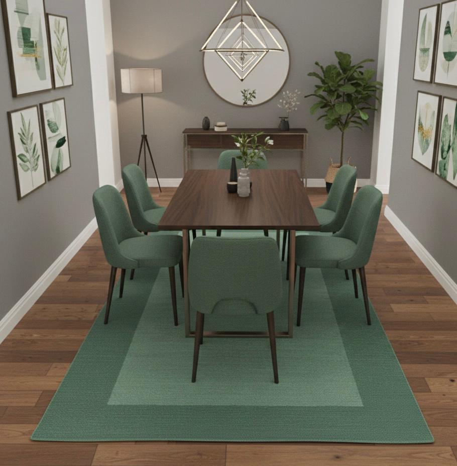 Modern Sage Green Bordered Rug.