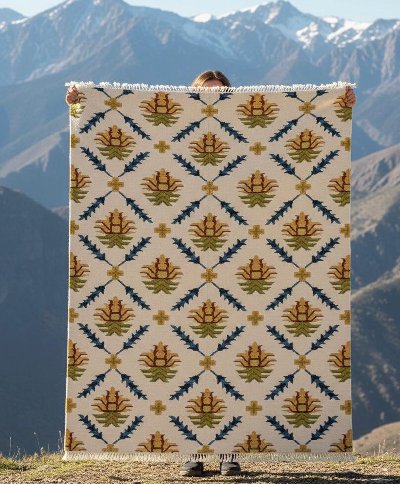 Vibrant Diamond Trellis Kilim-Style Rug