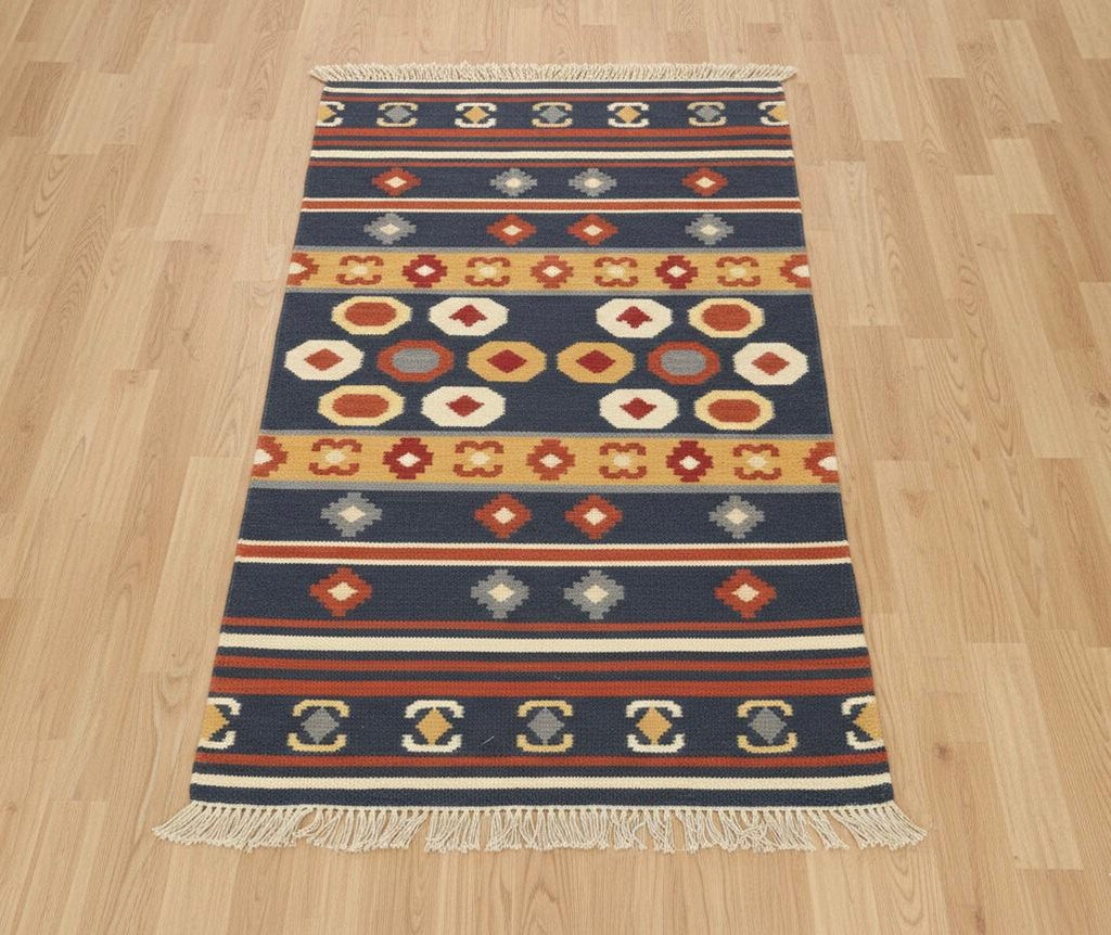 Navy Blue Geometric Tribal Kilim Rugs