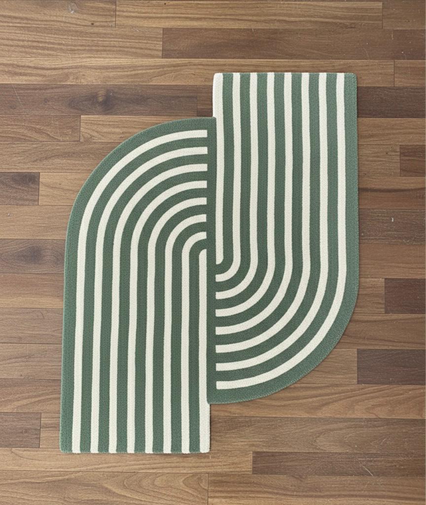 Green White Stripe Irregular Rugs