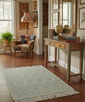 Sage Green Bohemian Geometric Flatwoven Cotton Dhurrie Rug