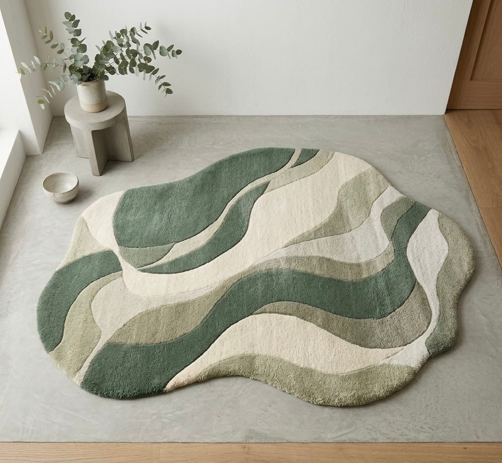 Green & Cream Irregular Rugs