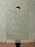 Sage Green Bohemian Geometric Flatwoven Cotton Dhurrie Rug