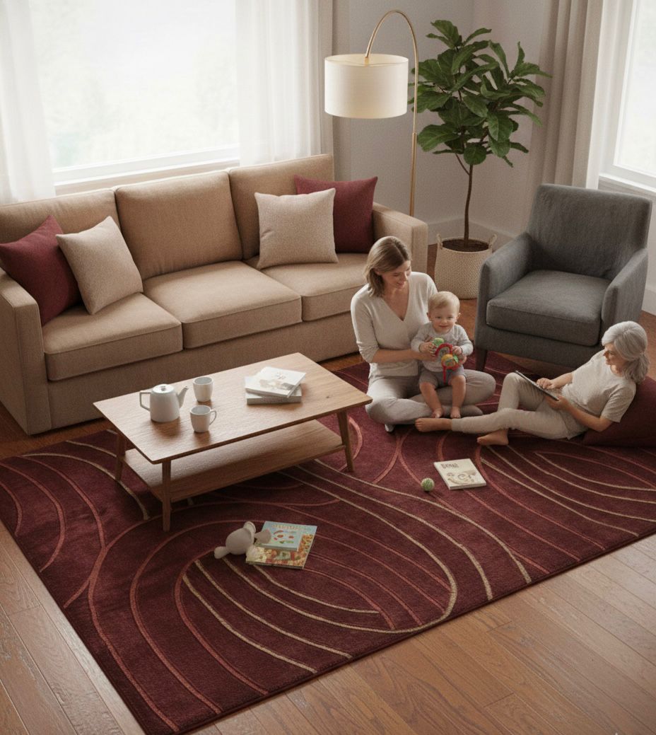 Abstract Swirls in Burgundy Handtufted Rugs