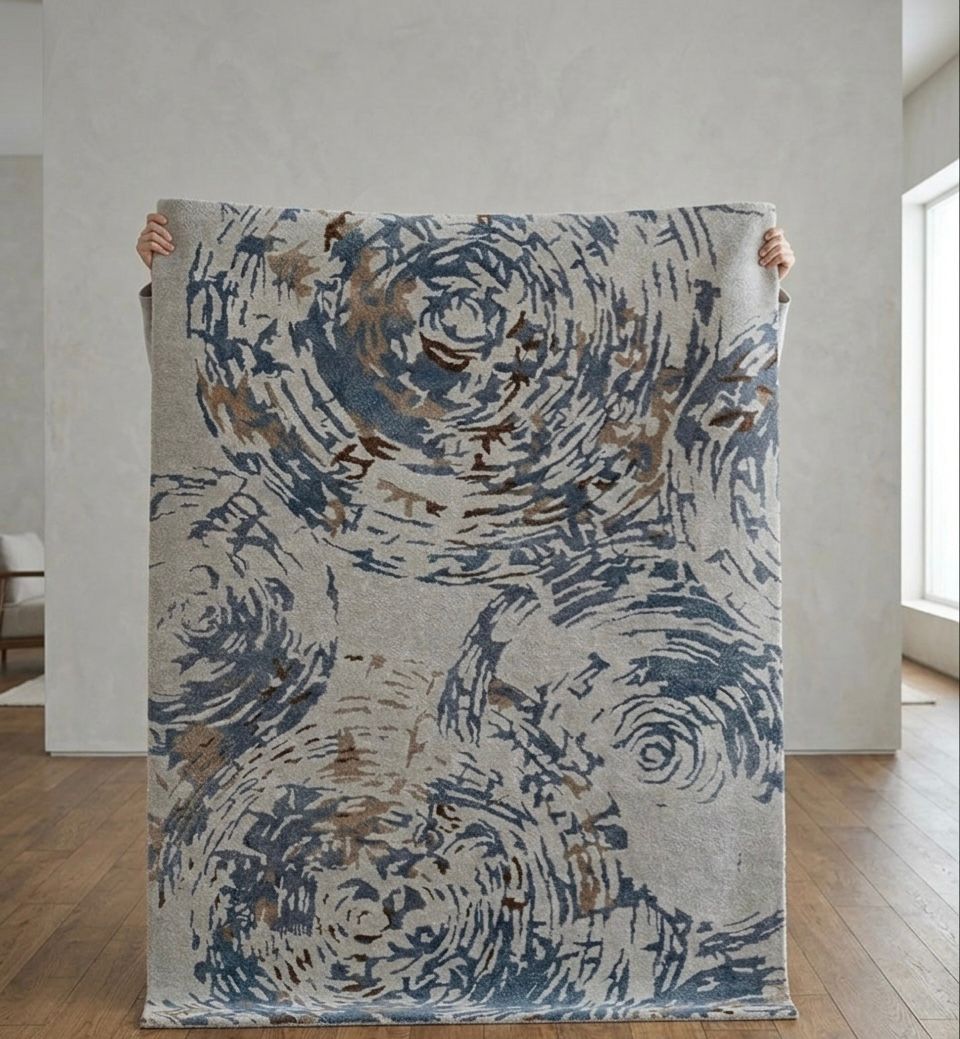 Driftwood & Denim Swirl Motif Handtufted Rugs
