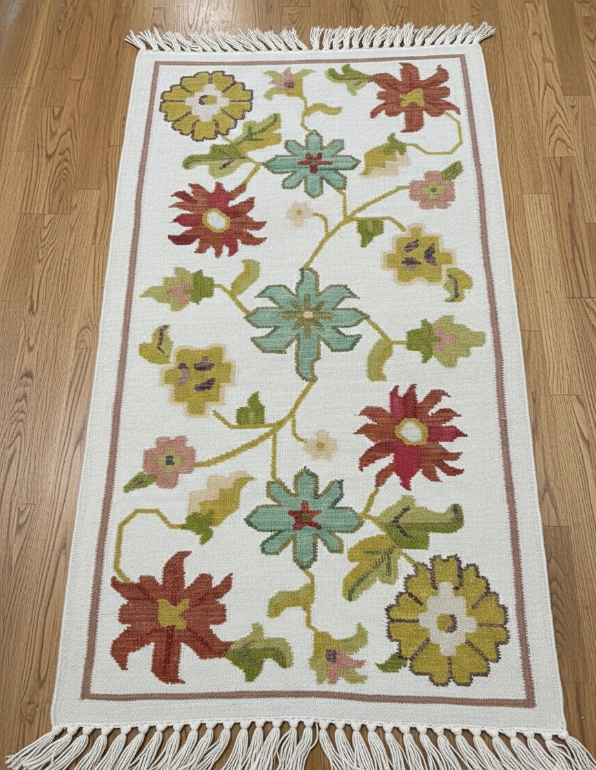 Hand-Woven Floral Vine Dhurrie Rugs