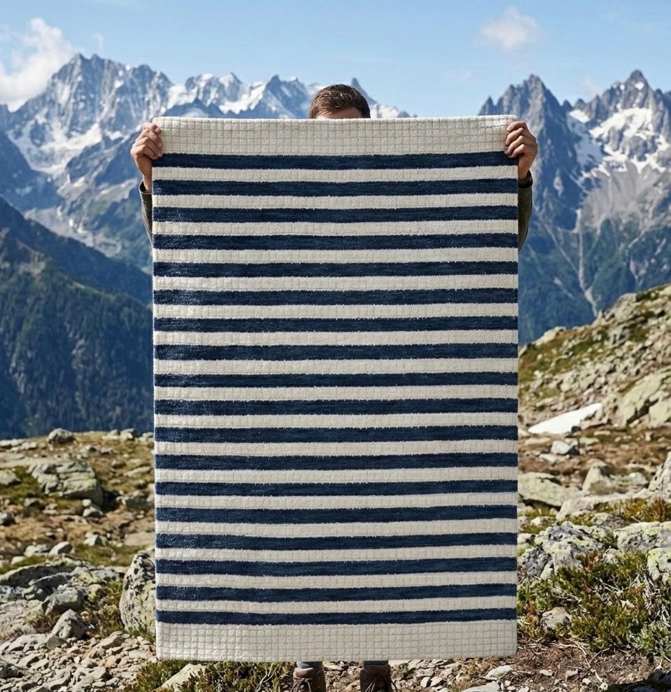 Nautical Navy Striped Handtufted Rugs