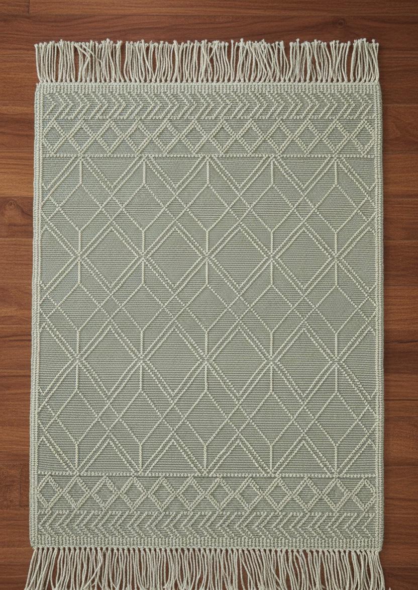 Sage Green Bohemian Geometric Flatwoven Cotton Dhurrie Rug