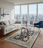 Navy and Pastel Floral Handknotted Rugs