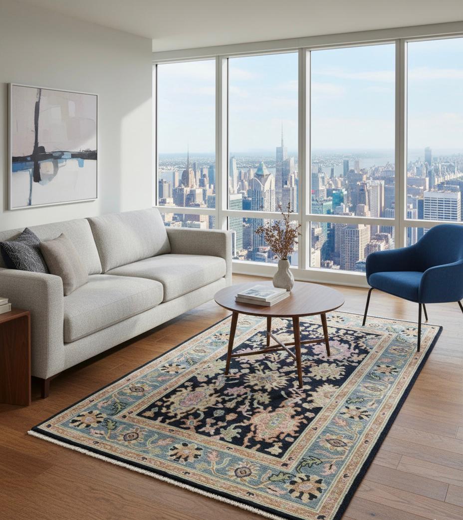 Navy and Pastel Floral Handknotted Rugs