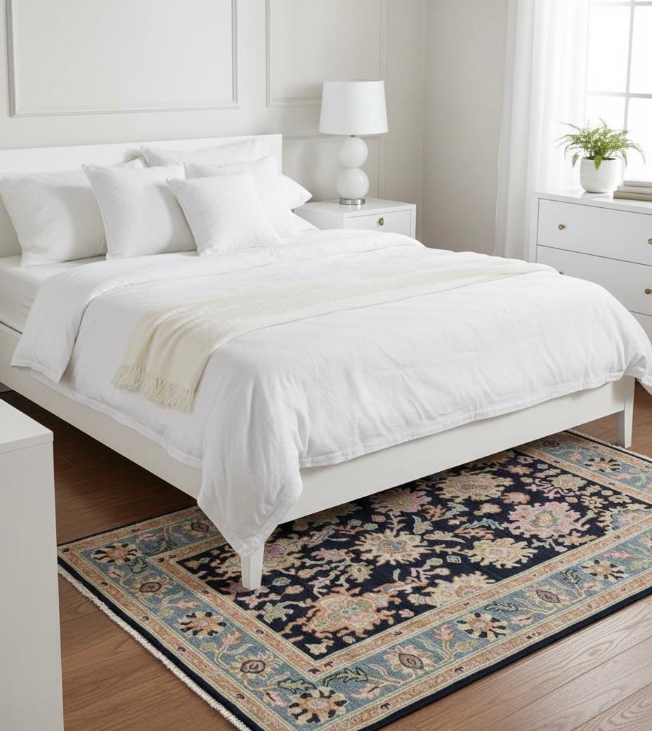 Navy and Pastel Floral Handknotted Rugs
