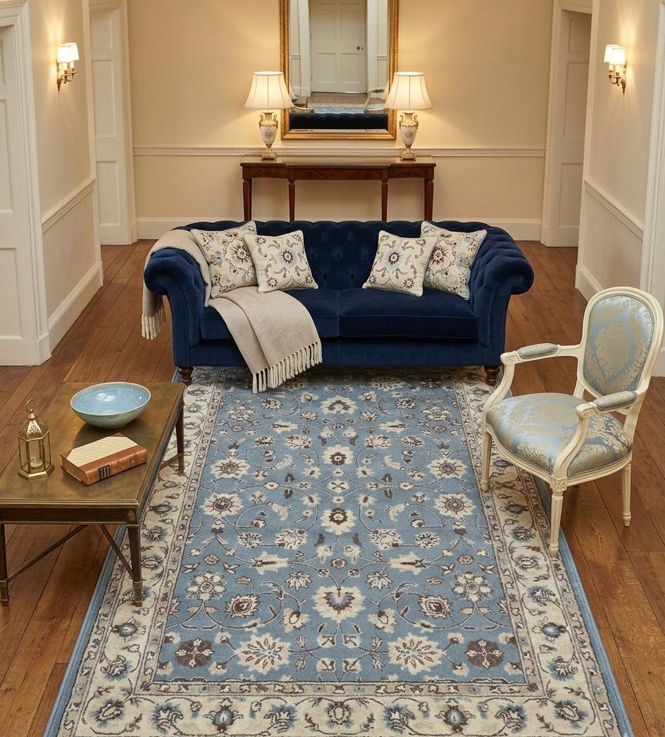 Steel Blue & Cream Persian Handtufted Rugs