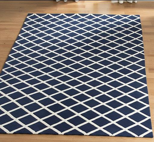 Navy Blue Geometric Trellis Handtufted Rugs