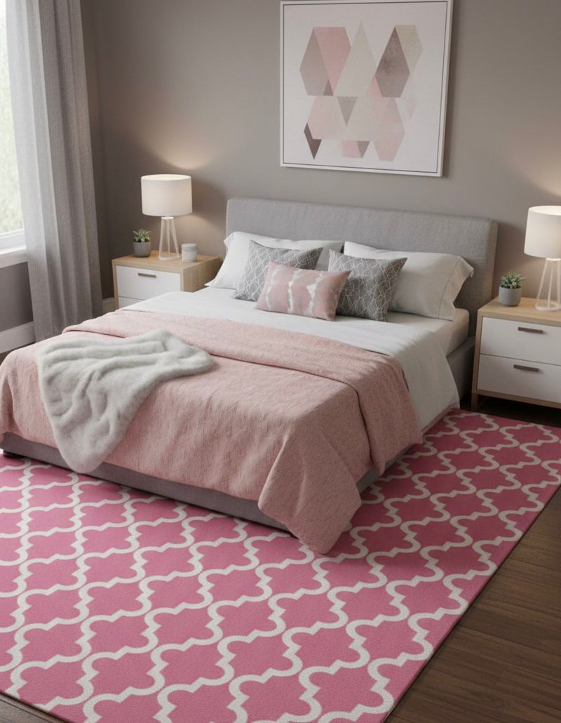 Pink Trellis Pattern Handtufted Rugs