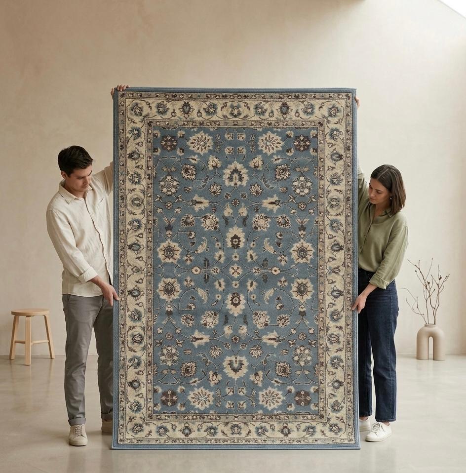 Steel Blue & Cream Persian Handtufted Rugs