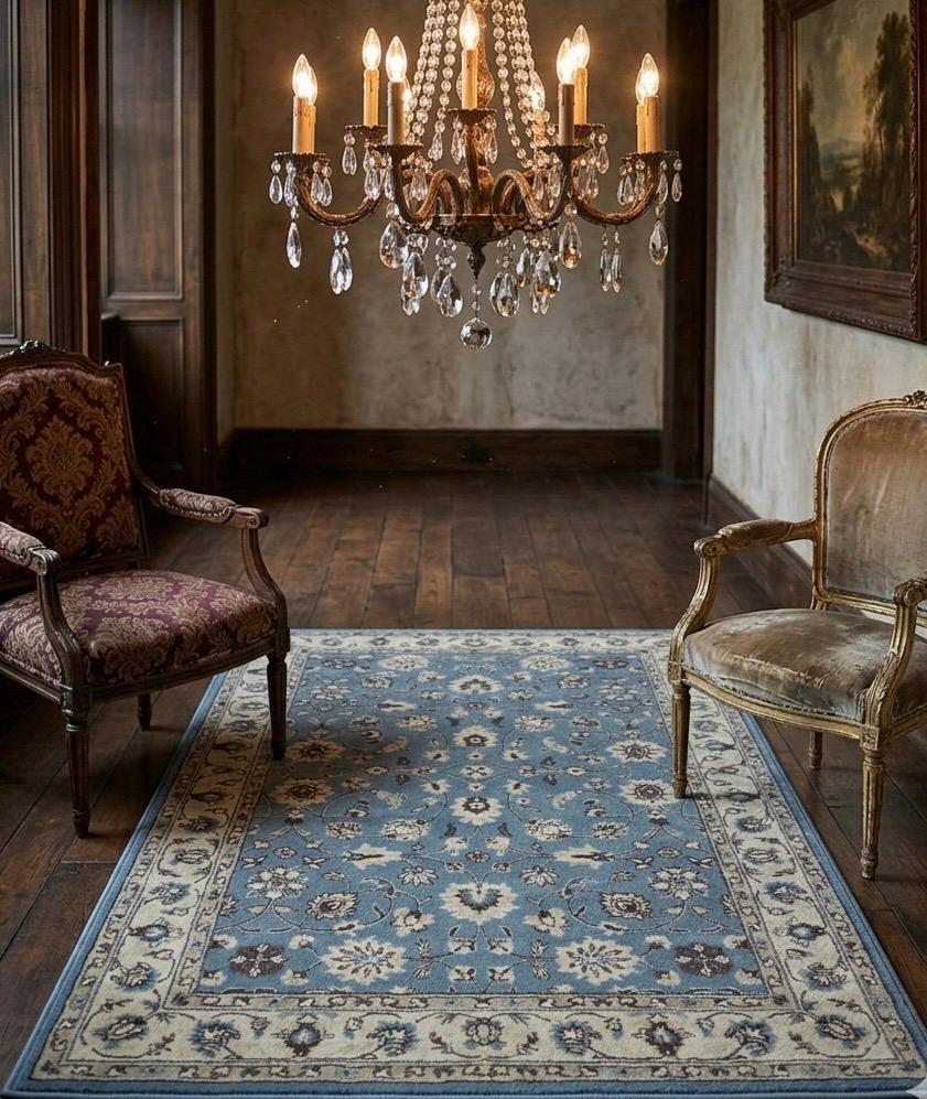 Steel Blue & Cream Persian Handtufted Rugs