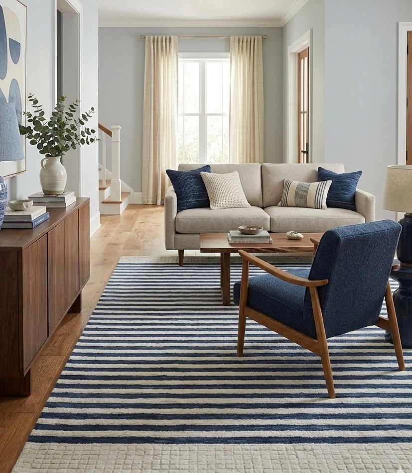 Nautical Navy Striped Handtufted Rugs