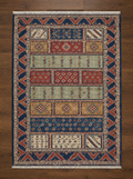 Hand-Knotted Wool Area Rug – Multicolor Tribal Panel Rug with Rust, Sage Green & Navy
