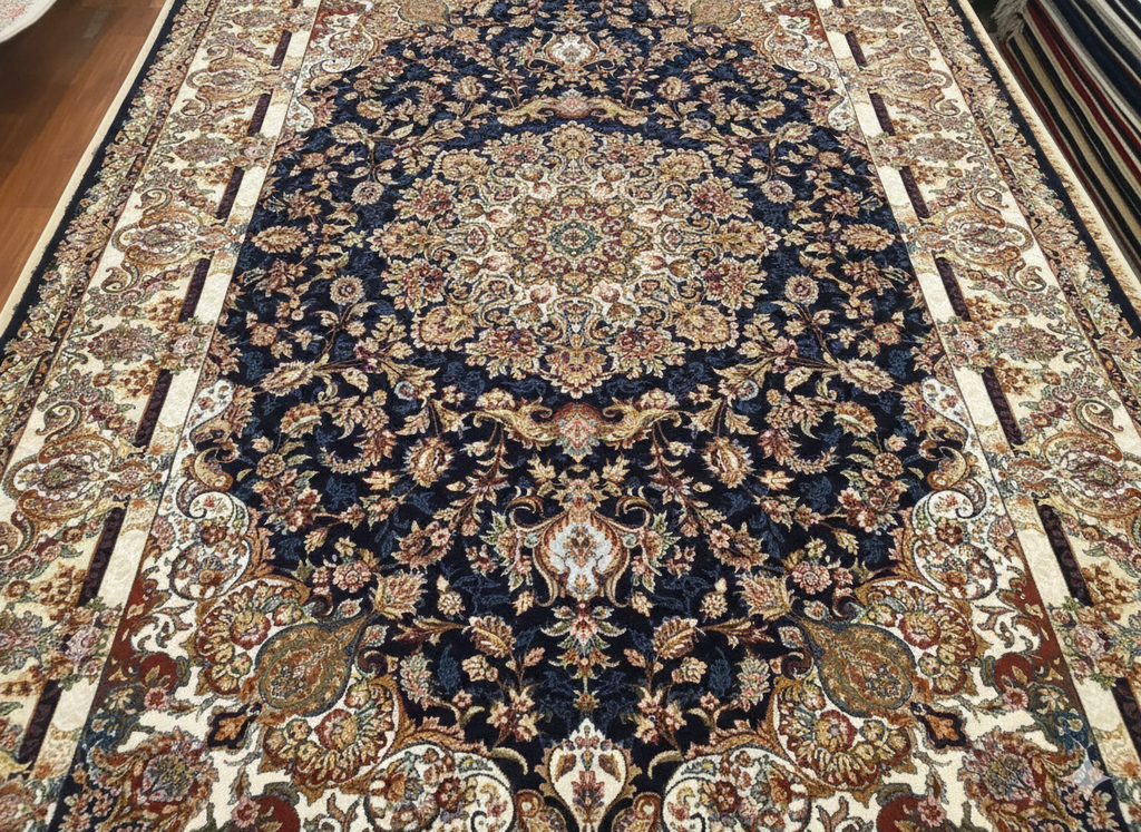 Royal Navy Blue Floral Irani Rugs