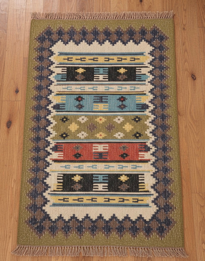 Hand-Woven Geometric Tribal Kilim