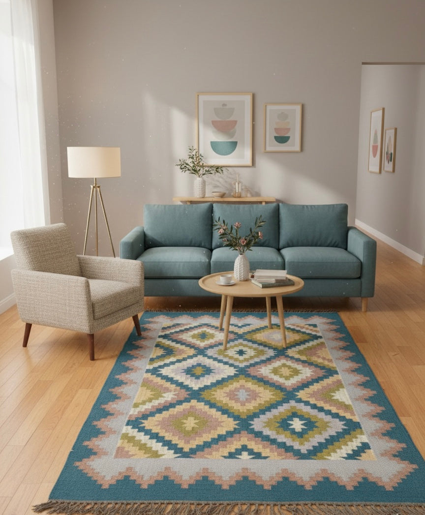 Terracotta & Teal Geometric Kilim
