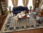 Navy and Cream Intricate Irani Rugs