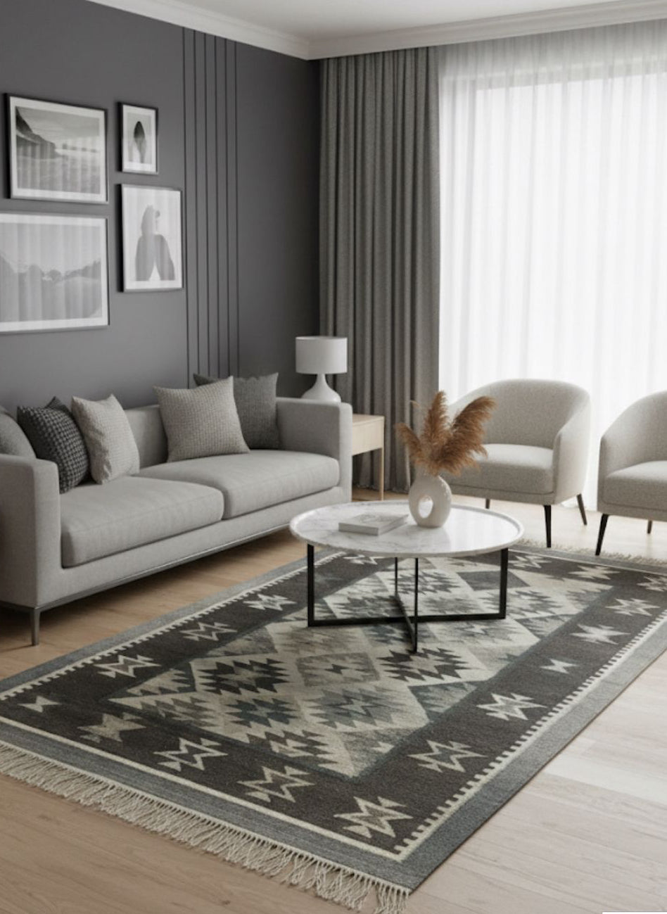 Black & Ivory Diamond Kilim Dhurrie