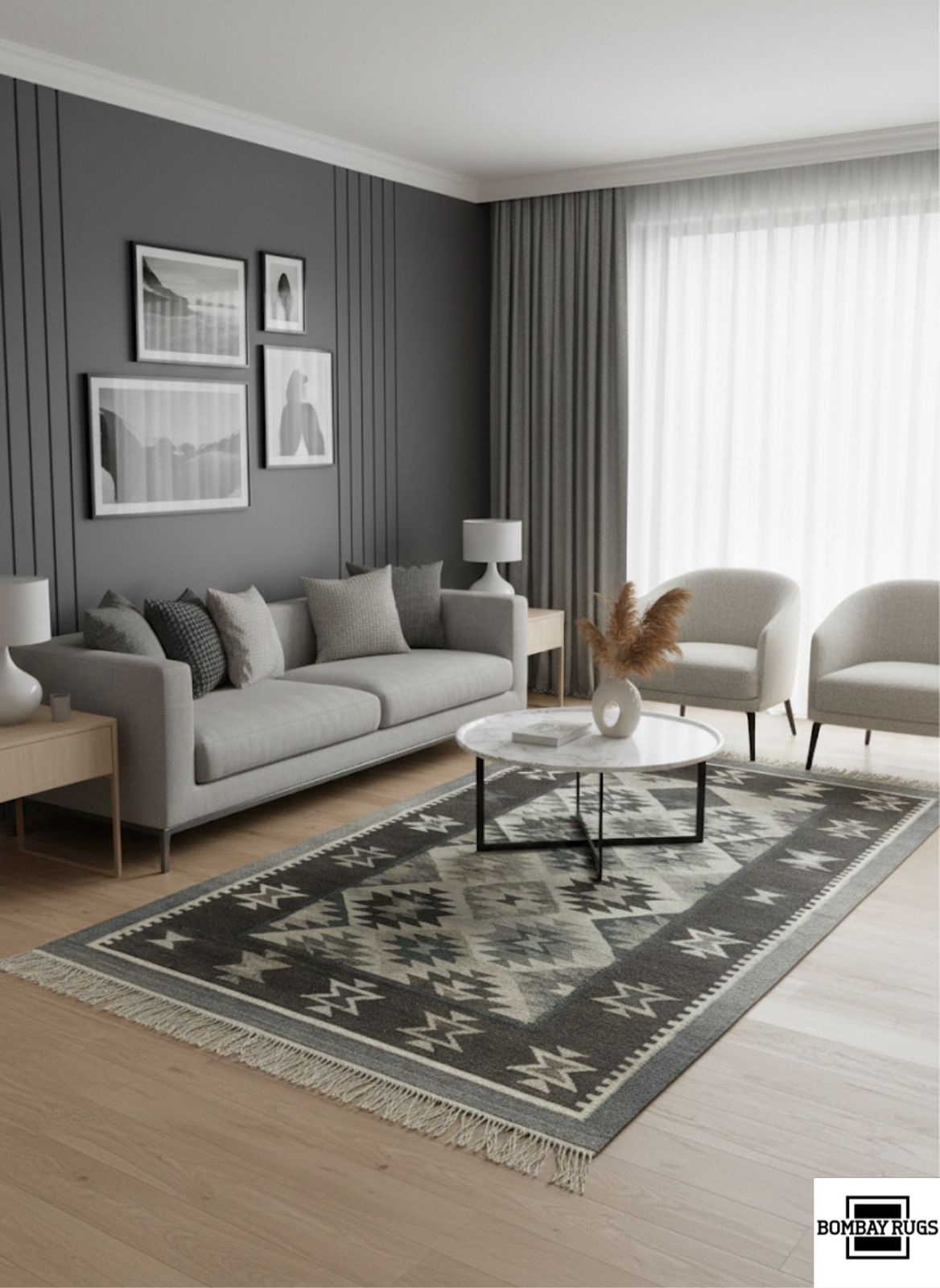 Black & Ivory Diamond Kilim Dhurrie