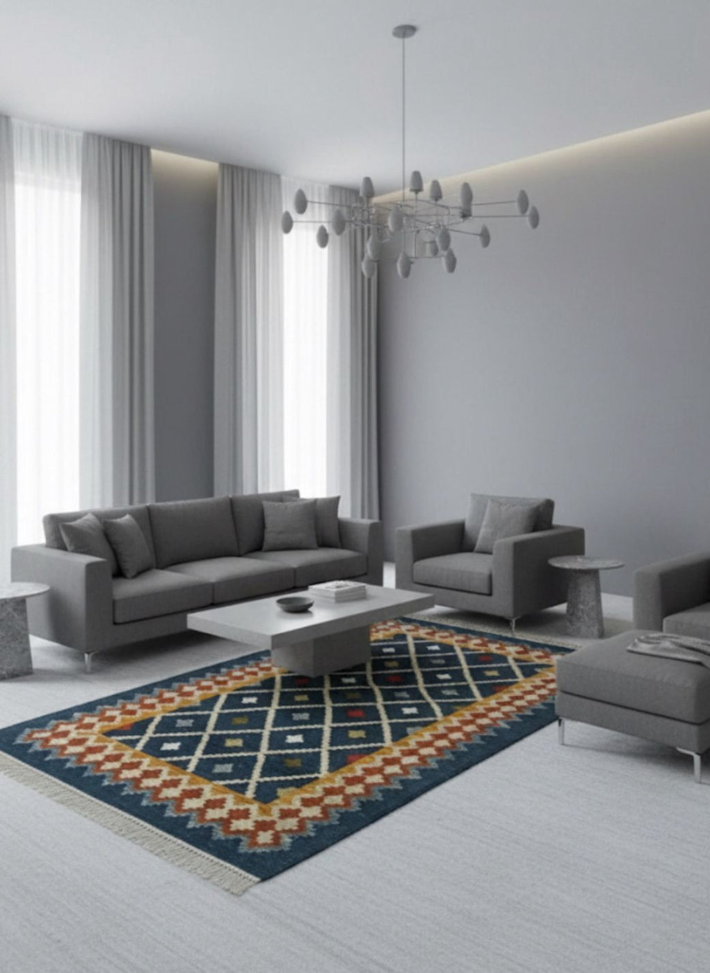 Boho Teal Geometric Lattice Dhurrie