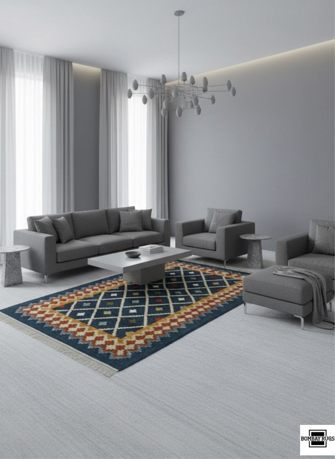 Boho Teal Geometric Lattice Dhurrie