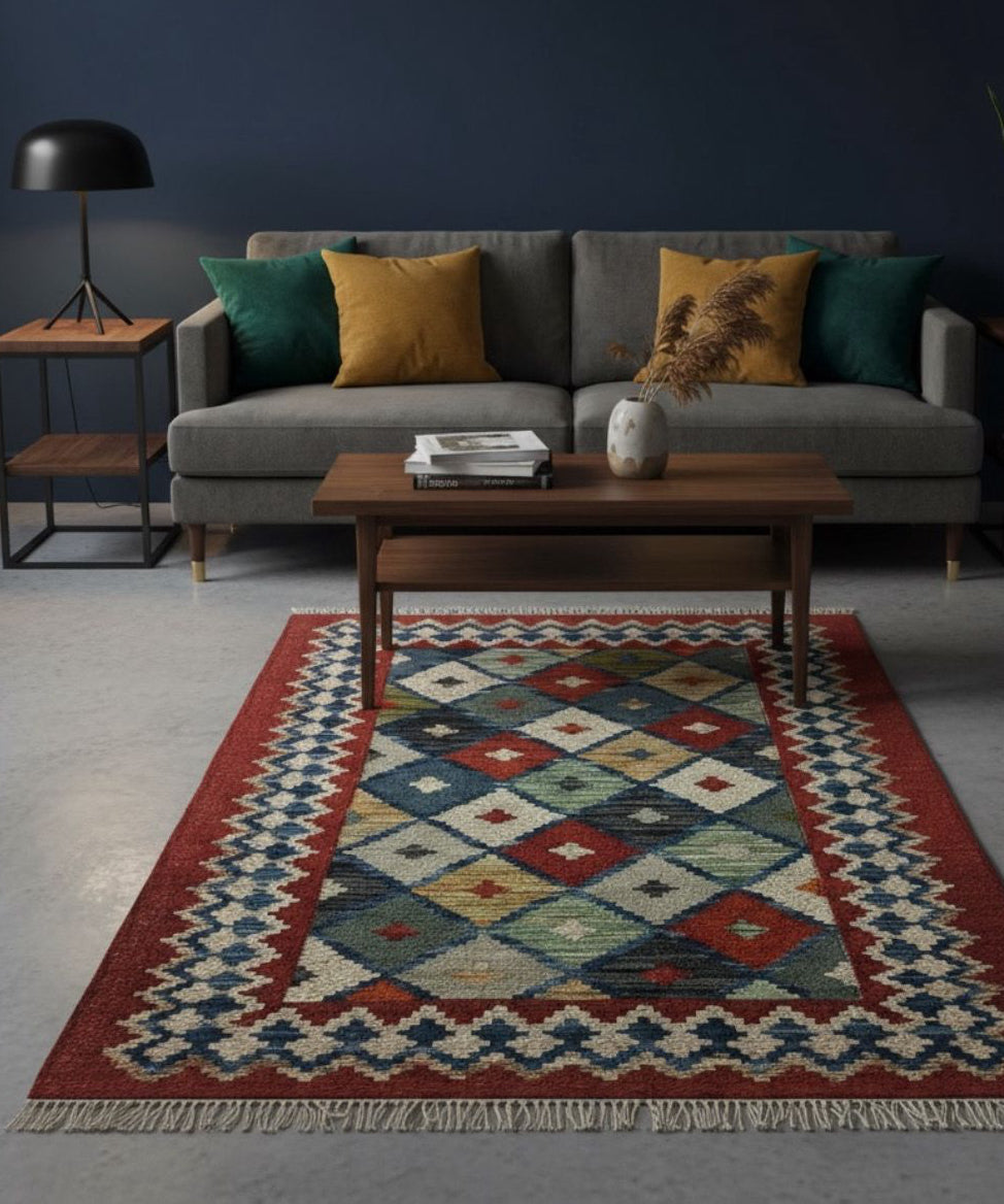 Persian-Style Geometric Kilim Dhurrie