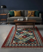 Persian-Style Geometric Kilim Dhurrie