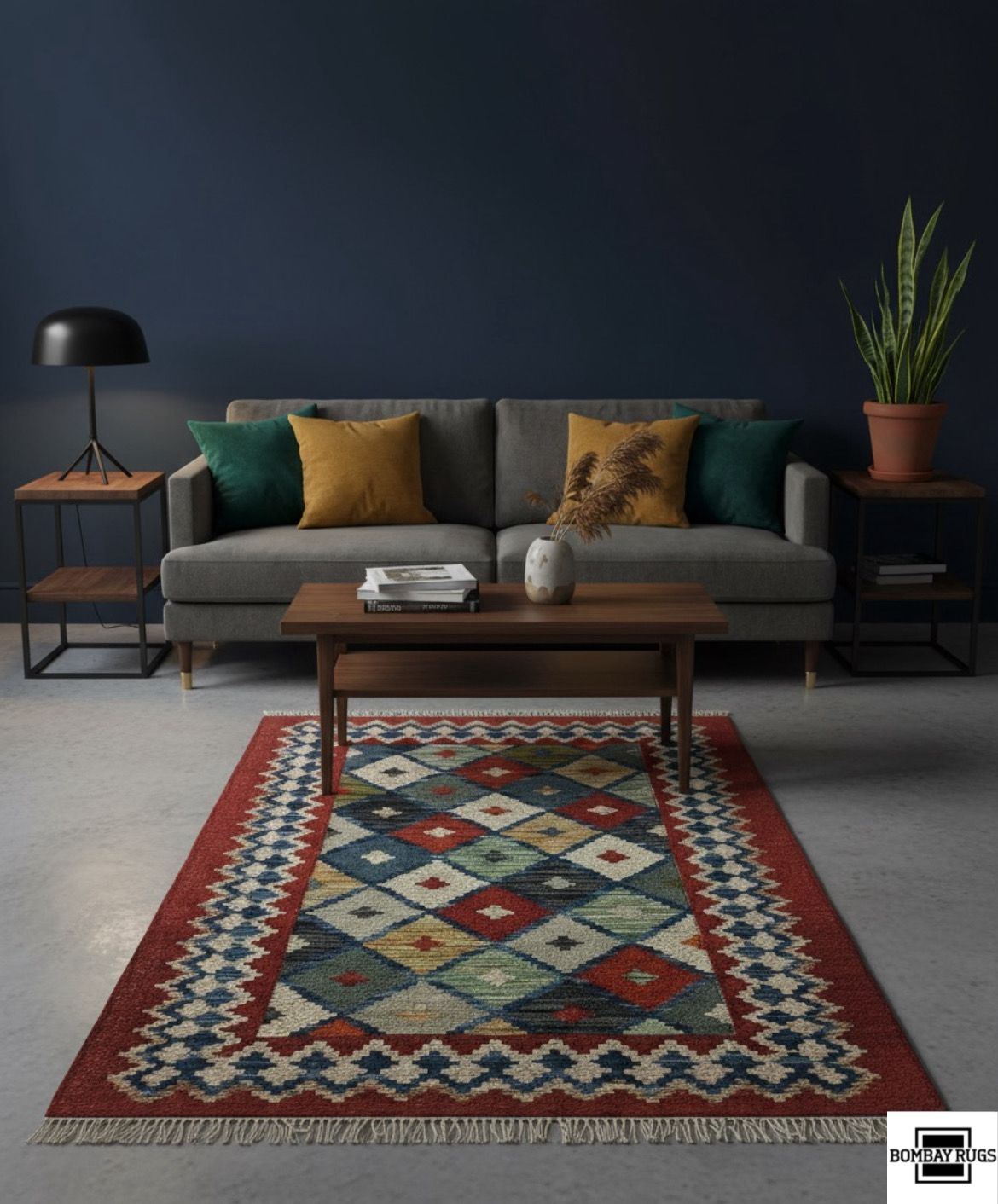 Persian-Style Geometric Kilim Dhurrie