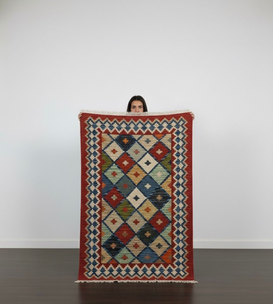 Persian-Style Geometric Kilim Dhurrie