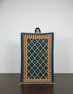 Boho Teal Geometric Lattice Dhurrie