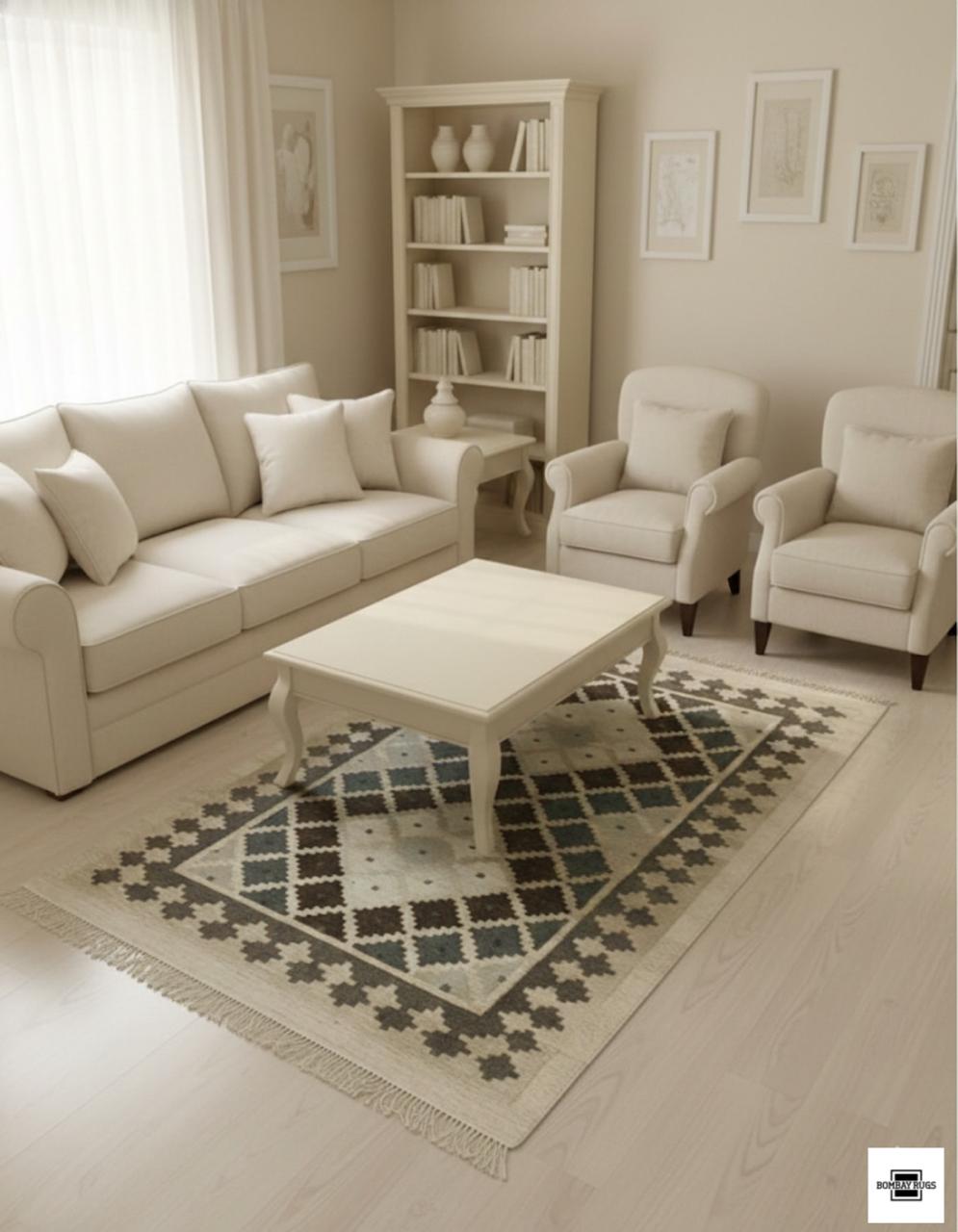 Greyscale Tribal Grid Dhurrie