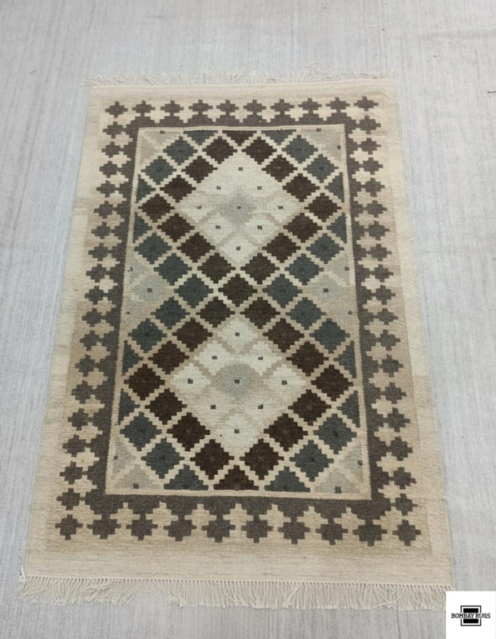 Greyscale Tribal Grid Dhurrie