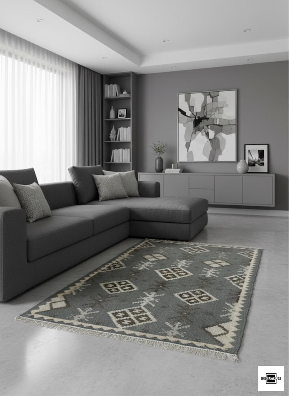 Rustic Greyscale Kilim Dhurrie
