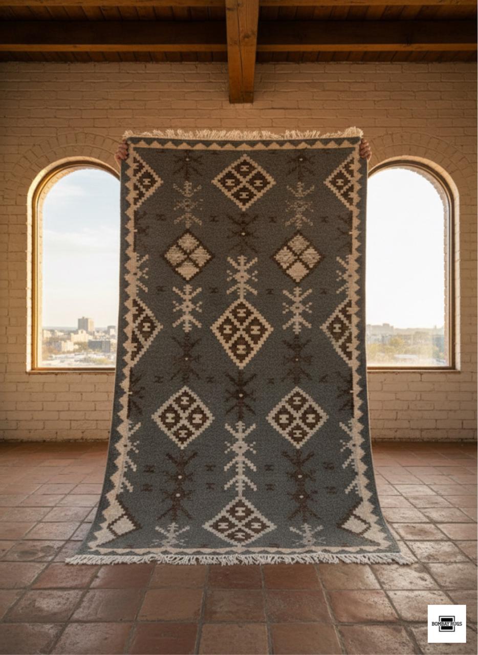 Rustic Greyscale Kilim Dhurrie