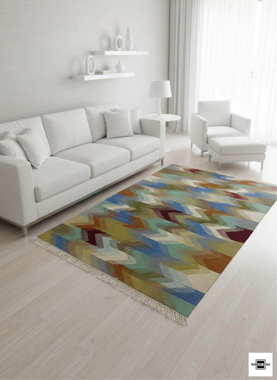 Zigzag Rainbow Kilim Dhurrie