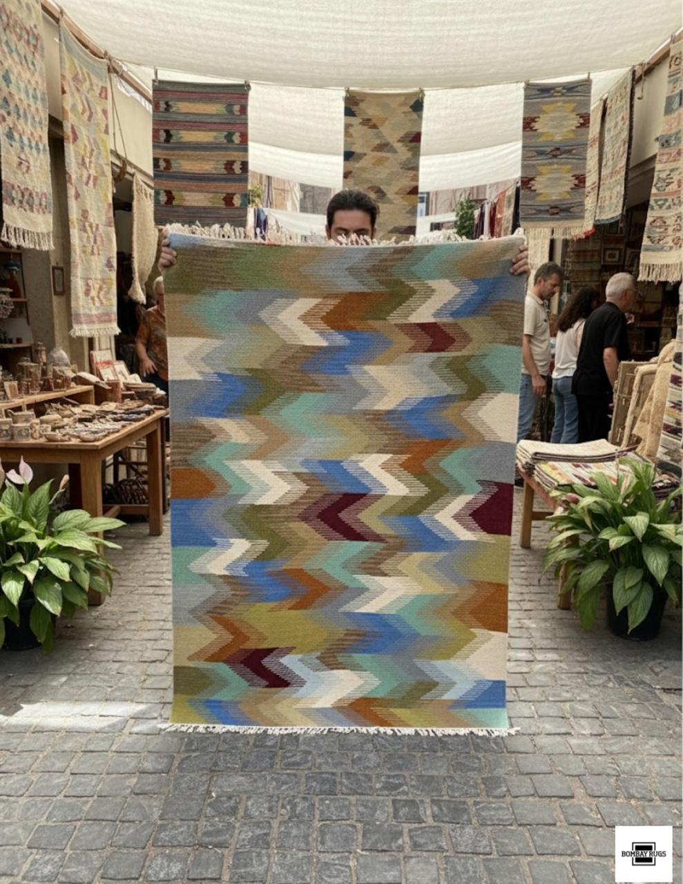 Zigzag Rainbow Kilim Dhurrie