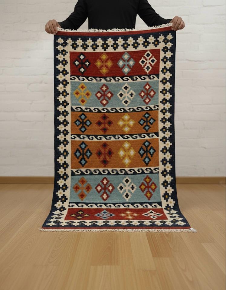 Boho Colorblock Kilim Dhurrie