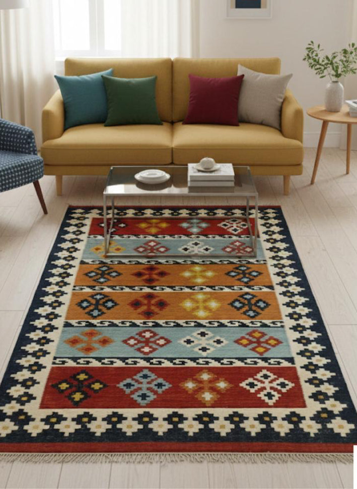 Boho Colorblock Kilim Dhurrie