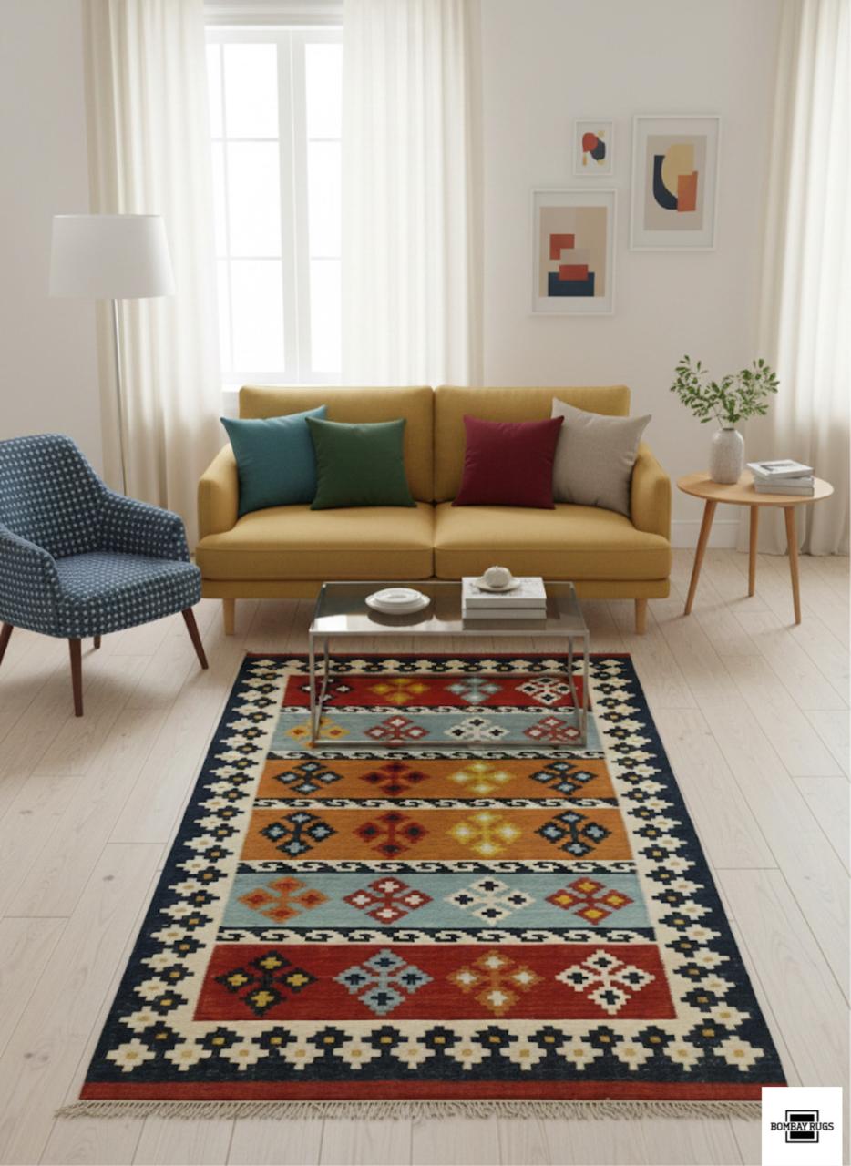 Boho Colorblock Kilim Dhurrie