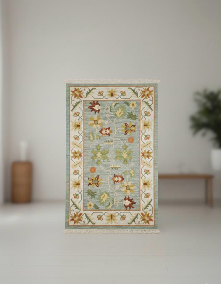 Teal Oushak Garden Dhurrie