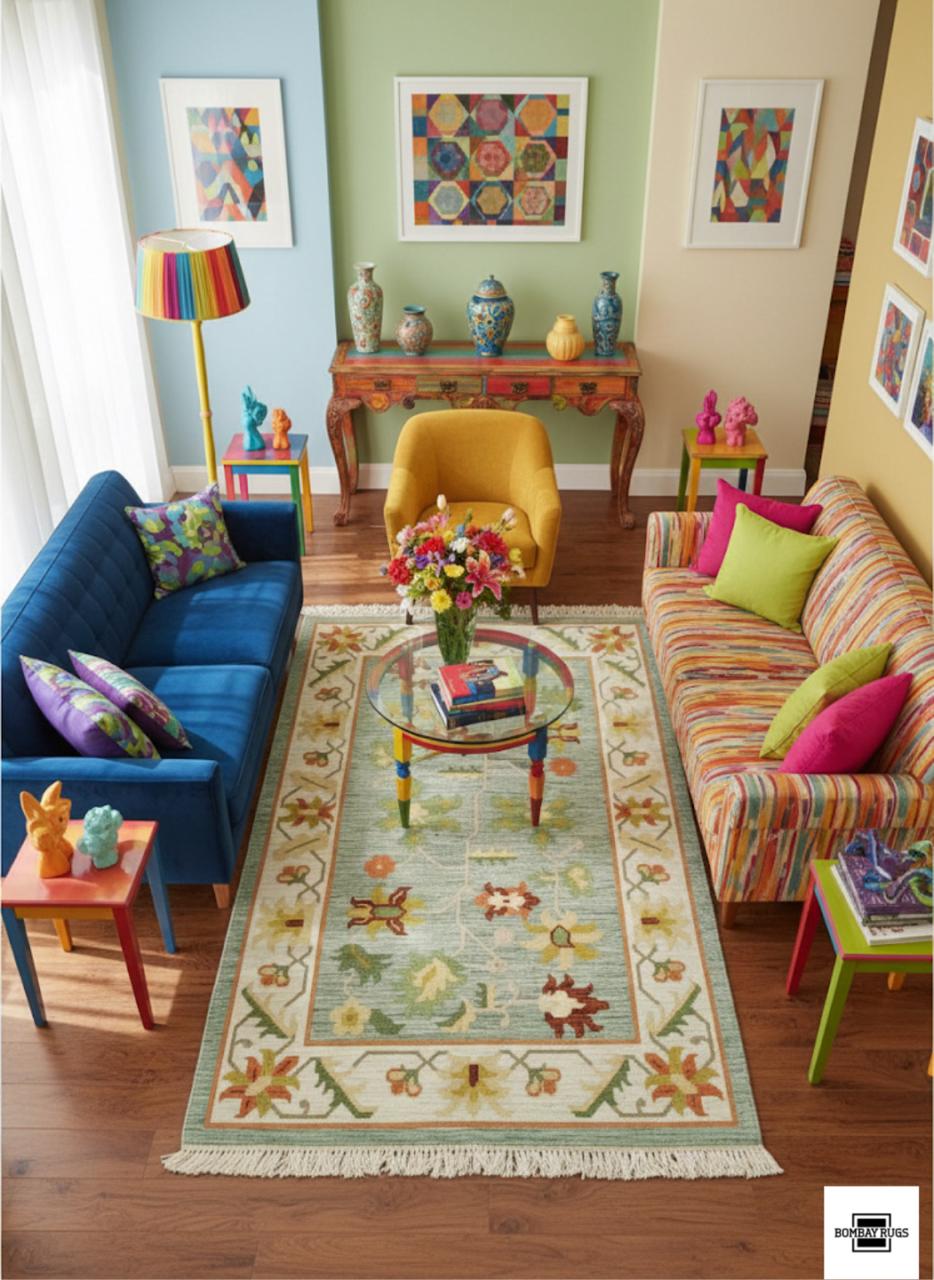 Teal Oushak Garden Dhurrie