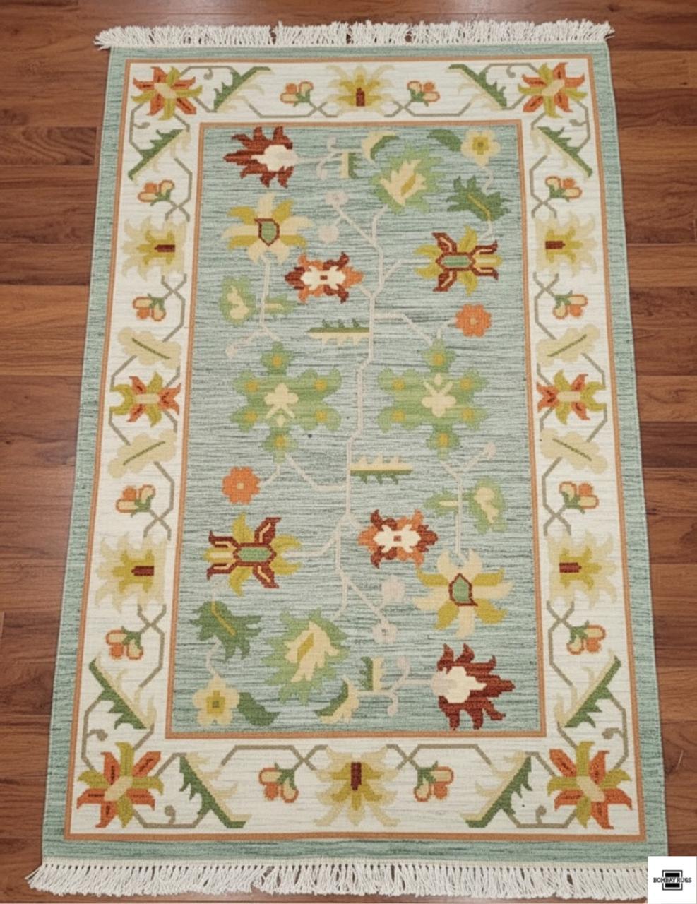 Teal Oushak Garden Dhurrie