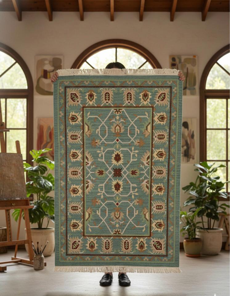 Aqua Vintage Botanical Dhurrie